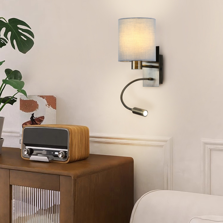 Brilagi - LED Lankstus sieninis šviestuvas NUBILA 1xE27/25W/230V + LED/3W žalvaris/kreminė