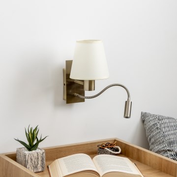 Brilagi - LED Lankstus sieninis šviestuvas NUBILA 1xE27/25W/230V + LED/3W žalvaris/kreminė