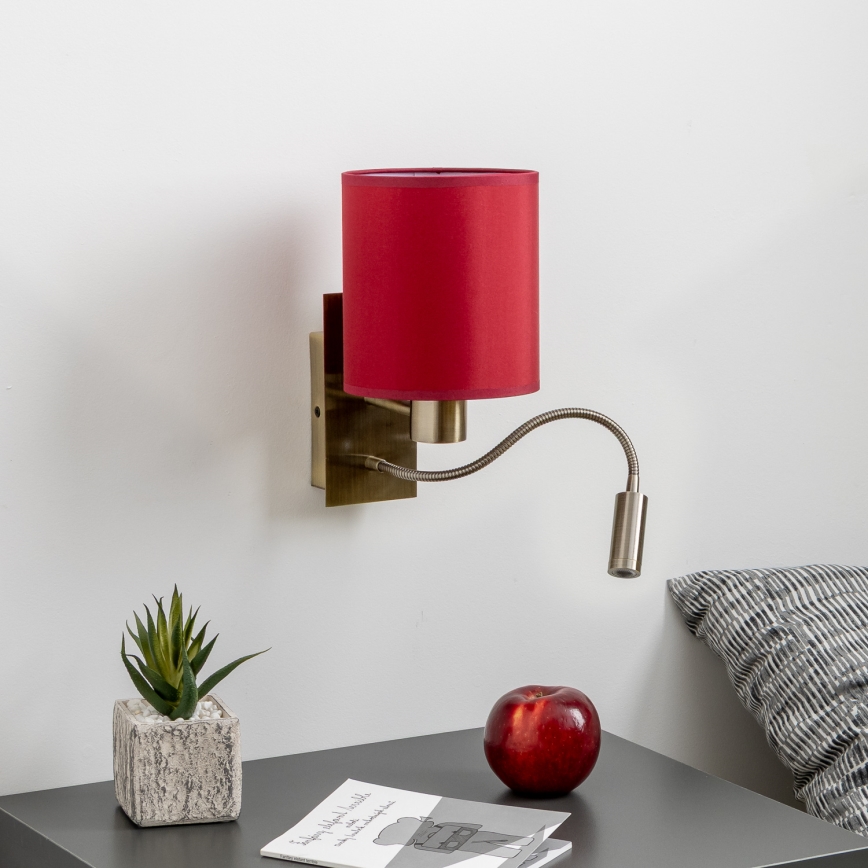 Brilagi - LED Lankstus sieninis šviestuvas NUBILA 1xE27/25W/230V+LED/3W žalvaris/Pompėjos raudona