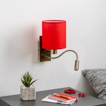 Brilagi - LED Lankstus sieninis šviestuvas NUBILA 1xE27/25W/230V + LED/3W žalvaris/raudona