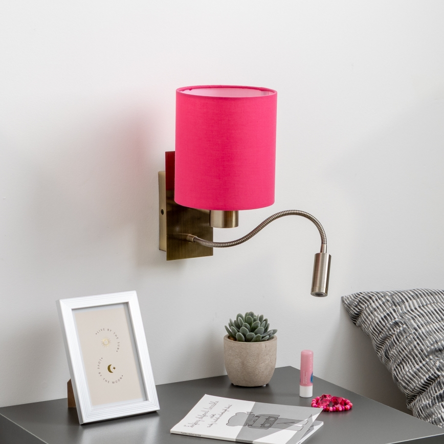 Brilagi - LED Lankstus sieninis šviestuvas NUBILA 1xE27/25W/230V + LED/3W žalvaris/rausva
