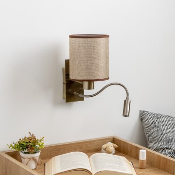 Brilagi - LED Lankstus sieninis šviestuvas NUBILA 1xE27/25W/230V + LED/3W žalvaris/ruda