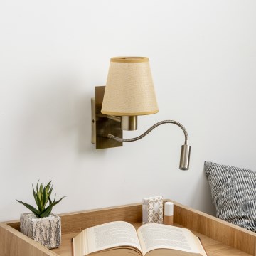 Brilagi - LED Lankstus sieninis šviestuvas NUBILA 1xE27/25W/230V + LED/3W žalvaris/šviesiai rudos spalvos