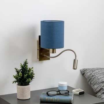 Brilagi - LED Lankstus sieninis šviestuvas NUBILA 1xE27/25W/230V+ LED/3W žalvaris/tamsiai mėlyna