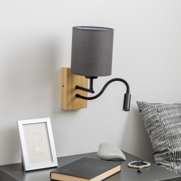 Brilagi - LED Lankstus sieninis šviestuvas NUBILA WOOD 1xE27/25W/230V + LED/3W ąžuolas/antracitas