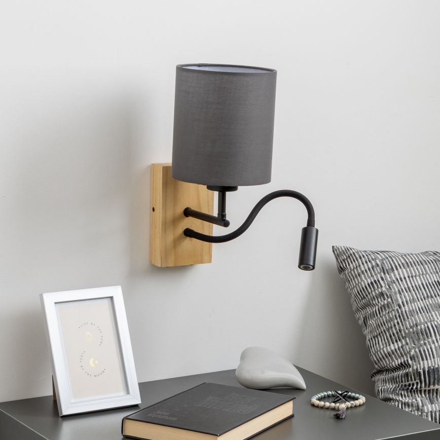 Brilagi - LED Lankstus sieninis šviestuvas NUBILA WOOD 1xE27/25W/230V + LED/3W ąžuolas/antracitas