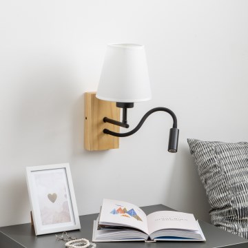 Brilagi - LED Lankstus sieninis šviestuvas NUBILA WOOD 1xE27/25W/230V + LED/3W ąžuolas/balta