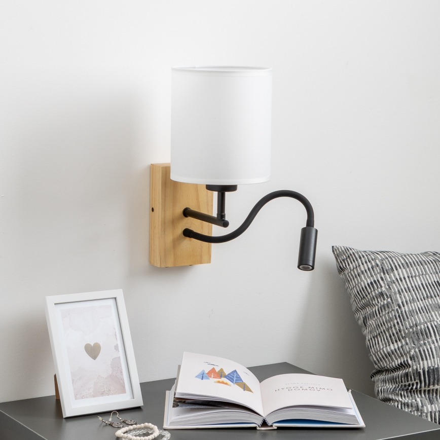 Brilagi - LED Lankstus sieninis šviestuvas NUBILA WOOD 1xE27/25W/230V + LED/3W ąžuolas/balta