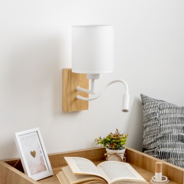 Brilagi - LED Lankstus sieninis šviestuvas NUBILA WOOD 1xE27/25W/230V + LED/3W ąžuolas/balta