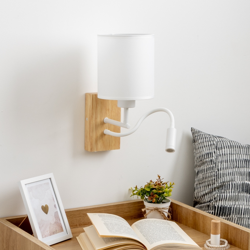 Brilagi - LED Lankstus sieninis šviestuvas NUBILA WOOD 1xE27/25W/230V + LED/3W ąžuolas/balta