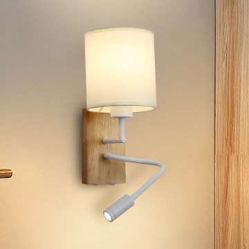 Brilagi - LED Lankstus sieninis šviestuvas NUBILA WOOD 1xE27/25W/230V + LED/3W ąžuolas/balta/kreminė