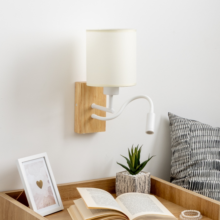 Brilagi - LED Lankstus sieninis šviestuvas NUBILA WOOD 1xE27/25W/230V + LED/3W ąžuolas/balta/kreminė