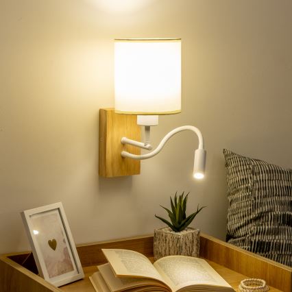 Brilagi - LED Lankstus sieninis šviestuvas NUBILA WOOD 1xE27/25W/230V + LED/3W ąžuolas/balta/kreminė