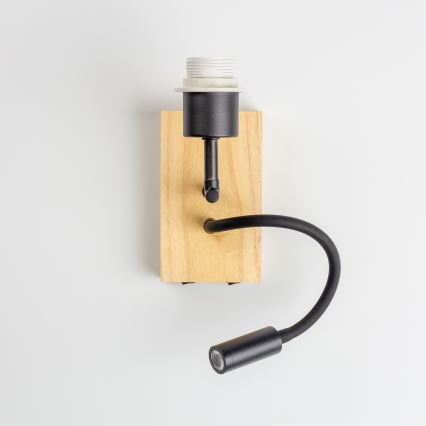 Brilagi - LED Lankstus sieninis šviestuvas NUBILA WOOD 1xE27/25W/230V + LED/3W ąžuolas/juoda