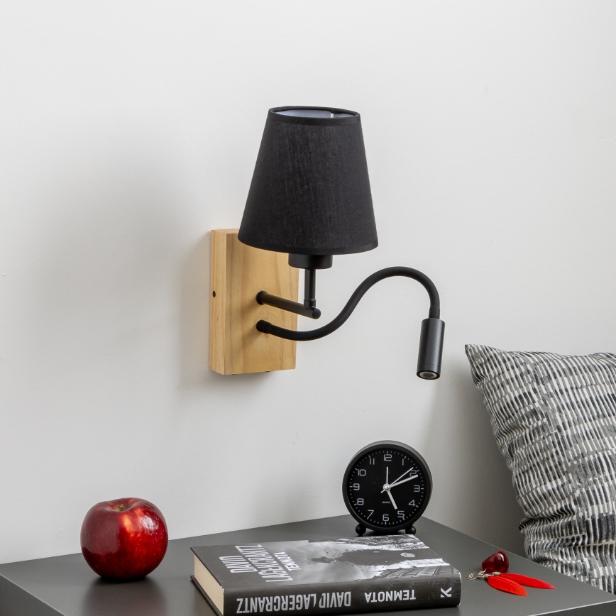 Brilagi - LED Lankstus sieninis šviestuvas NUBILA WOOD 1xE27/25W/230V + LED/3W ąžuolas/juoda