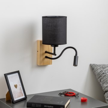 Brilagi - LED Lankstus sieninis šviestuvas NUBILA WOOD 1xE27/25W/230V + LED/3W ąžuolas/juoda