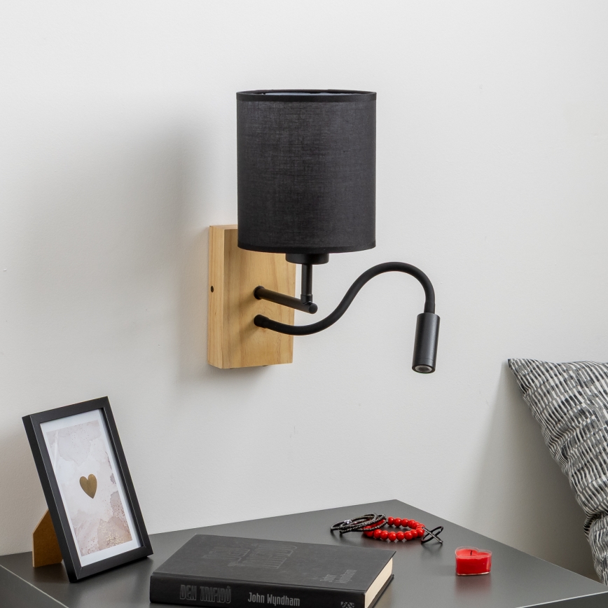 Brilagi - LED Lankstus sieninis šviestuvas NUBILA WOOD 1xE27/25W/230V + LED/3W ąžuolas/juoda