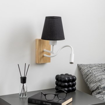 Brilagi - LED Lankstus sieninis šviestuvas NUBILA WOOD 1xE27/25W/230V + LED/3W ąžuolas/juoda