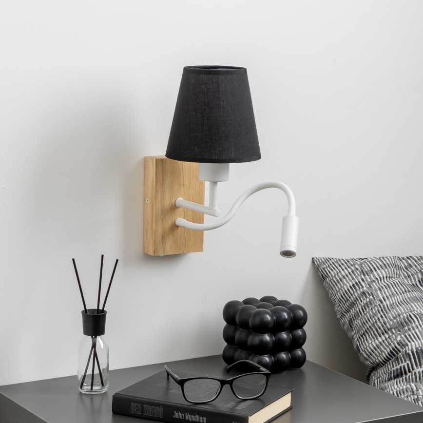 Brilagi - LED Lankstus sieninis šviestuvas NUBILA WOOD 1xE27/25W/230V + LED/3W ąžuolas/juoda