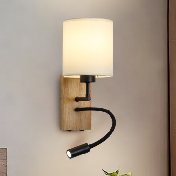 Brilagi - LED Lankstus sieninis šviestuvas NUBILA WOOD 1xE27/25W/230V + LED/3W ąžuolas/juoda/kreminė