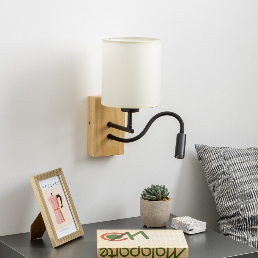 Brilagi - LED Lankstus sieninis šviestuvas NUBILA WOOD 1xE27/25W/230V + LED/3W ąžuolas/juoda/kreminė