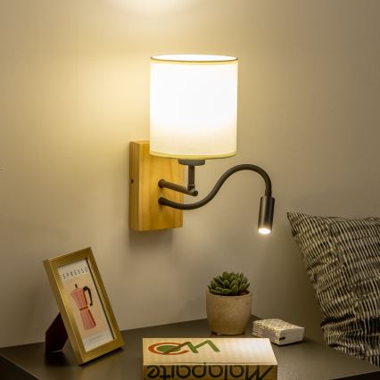 Brilagi - LED Lankstus sieninis šviestuvas NUBILA WOOD 1xE27/25W/230V + LED/3W ąžuolas/juoda/kreminė