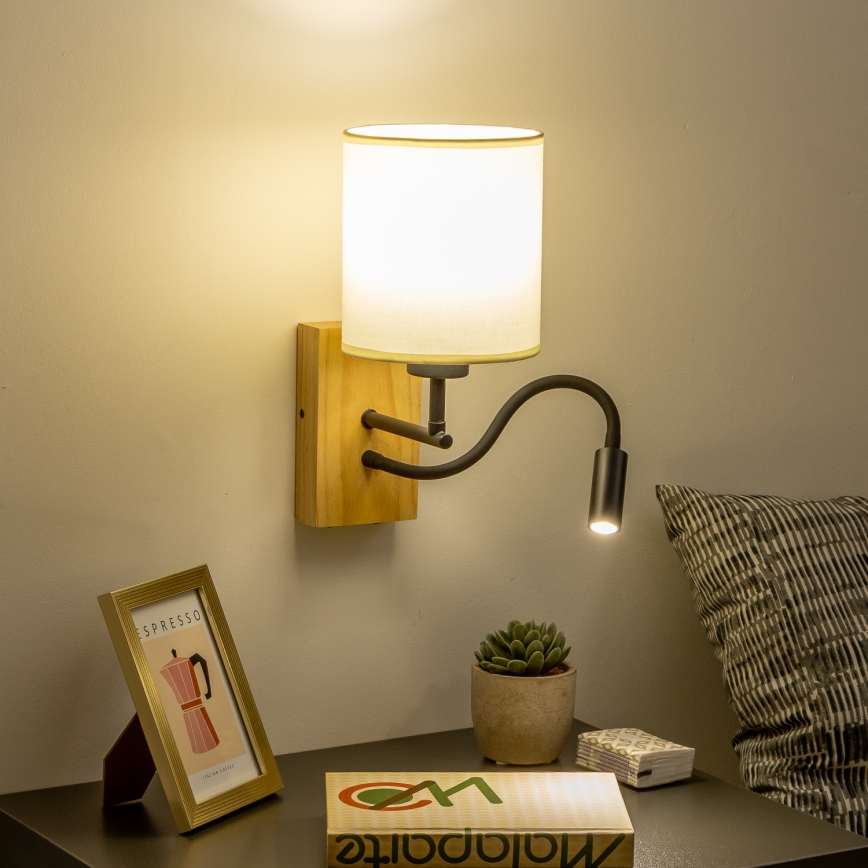 Brilagi - LED Lankstus sieninis šviestuvas NUBILA WOOD 1xE27/25W/230V + LED/3W ąžuolas/juoda/kreminė