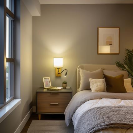 Brilagi - LED Lankstus sieninis šviestuvas NUBILA WOOD 1xE27/25W/230V + LED/3W ąžuolas/juoda/kreminė