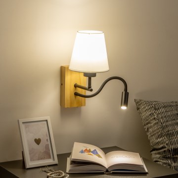Brilagi - LED Lankstus sieninis šviestuvas NUBILA WOOD 1xE27/25W/230V + LED/3W ąžuolas/kreminė