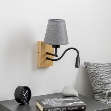 Brilagi - LED Lankstus sieninis šviestuvas NUBILA WOOD 1xE27/25W/230V + LED/3W ąžuolas/pilka