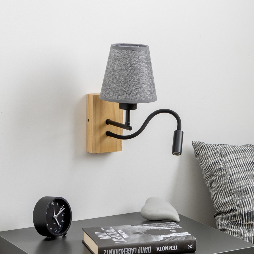 Brilagi - LED Lankstus sieninis šviestuvas NUBILA WOOD 1xE27/25W/230V + LED/3W ąžuolas/pilka