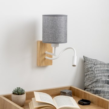 Brilagi - LED Lankstus sieninis šviestuvas NUBILA WOOD 1xE27/25W/230V + LED/3W ąžuolas/pilka