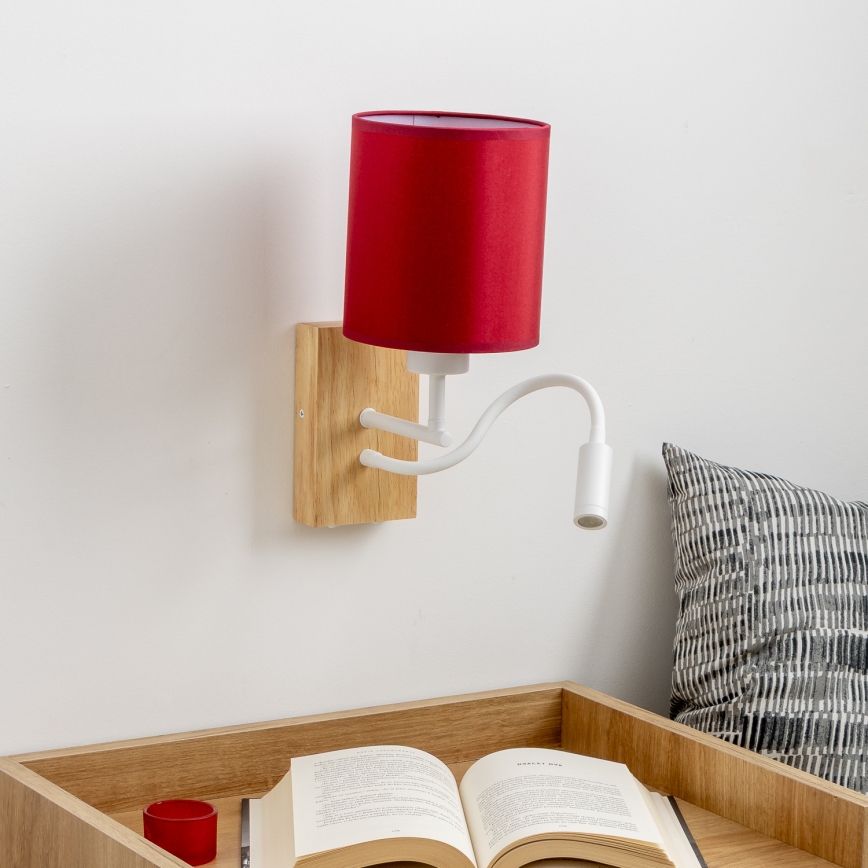 Brilagi - LED Lankstus sieninis šviestuvas NUBILA WOOD 1xE27/25W/230V + LED/3W ąžuolas/Pompėjos raudona