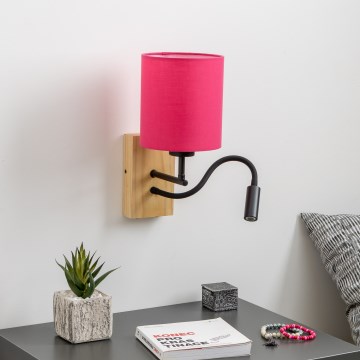 Brilagi - LED Lankstus sieninis šviestuvas NUBILA WOOD 1xE27/25W/230V + LED/3W ąžuolas/rausva