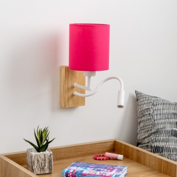 Brilagi - LED Lankstus sieninis šviestuvas NUBILA WOOD 1xE27/25W/230V + LED/3W ąžuolas/rausva