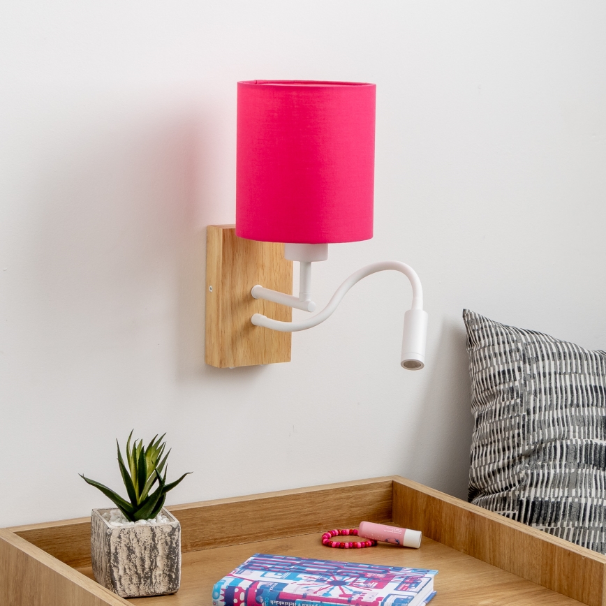Brilagi - LED Lankstus sieninis šviestuvas NUBILA WOOD 1xE27/25W/230V + LED/3W ąžuolas/rausva