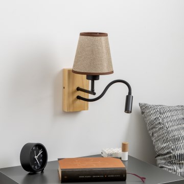 Brilagi - LED Lankstus sieninis šviestuvas NUBILA WOOD 1xE27/25W/230V + LED/3W ąžuolas/ruda