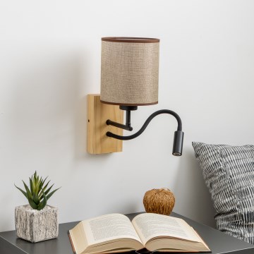 Brilagi - LED Lankstus sieninis šviestuvas NUBILA WOOD 1xE27/25W/230V + LED/3W ąžuolas/ruda