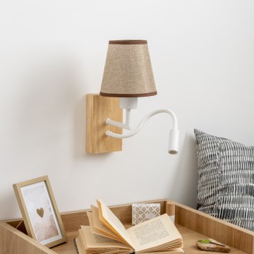 Brilagi - LED Lankstus sieninis šviestuvas NUBILA WOOD 1xE27/25W/230V + LED/3W ąžuolas/ruda
