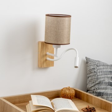 Brilagi - LED Lankstus sieninis šviestuvas NUBILA WOOD 1xE27/25W/230V + LED/3W ąžuolas/ruda