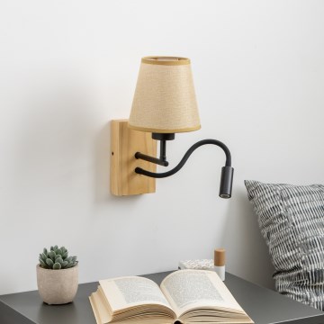 Brilagi - LED Lankstus sieninis šviestuvas NUBILA WOOD 1xE27/25W/230V + LED/3W ąžuolas/šviesiai rudos spalvos
