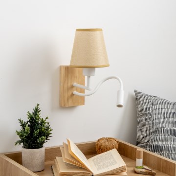 Brilagi - LED Lankstus sieninis šviestuvas NUBILA WOOD 1xE27/25W/230V + LED/3W ąžuolas/šviesiai rudos spalvos