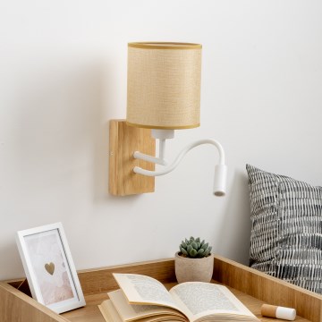 Brilagi - LED Lankstus sieninis šviestuvas NUBILA WOOD 1xE27/25W/230V + LED/3W ąžuolas/šviesiai rudos spalvos