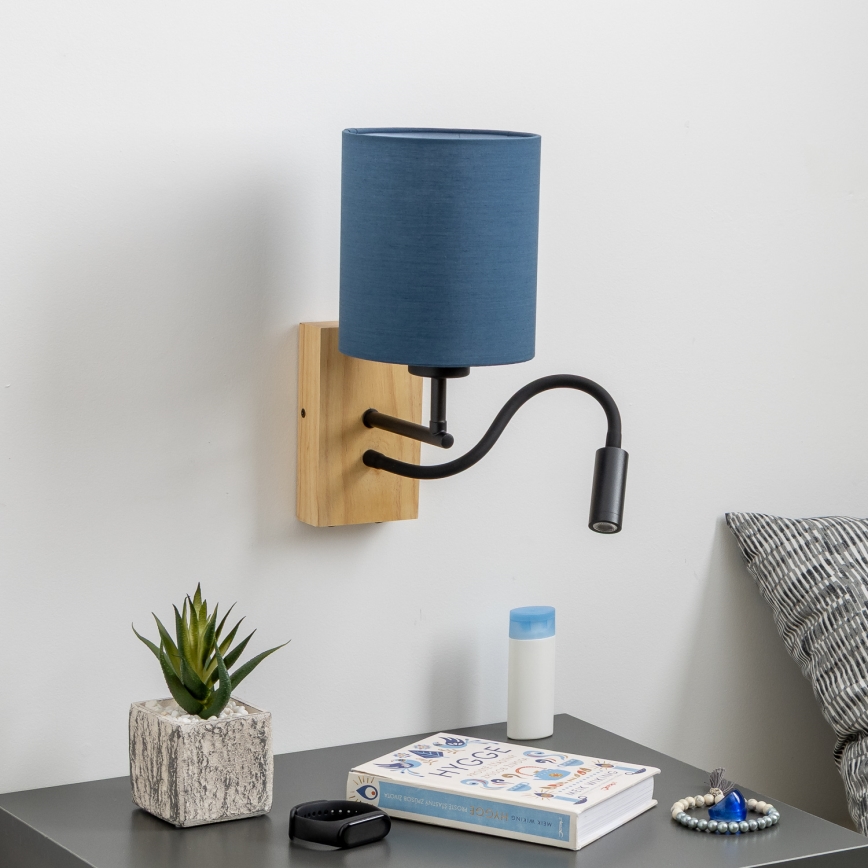 Brilagi - LED Lankstus sieninis šviestuvas NUBILA WOOD 1xE27/25W/230V + LED/3W ąžuolas/tamsiai mėlyna