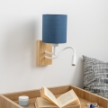 Brilagi - LED Lankstus sieninis šviestuvas NUBILA WOOD 1xE27/25W/230V + LED/3W ąžuolas/tamsiai mėlyna