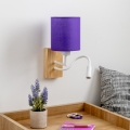 Brilagi - LED Lankstus sieninis šviestuvas NUBILA WOOD 1xE27/25W/230V + LED/3W ąžuolas/violetinė