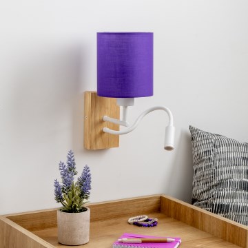 Brilagi - LED Lankstus sieninis šviestuvas NUBILA WOOD 1xE27/25W/230V + LED/3W ąžuolas/violetinė