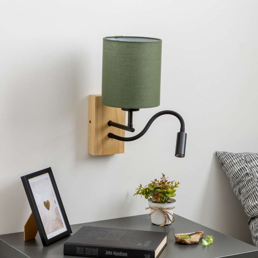 Brilagi - LED Lankstus sieninis šviestuvas NUBILA WOOD 1xE27/25W/230V + LED/3W ąžuolas/žalia