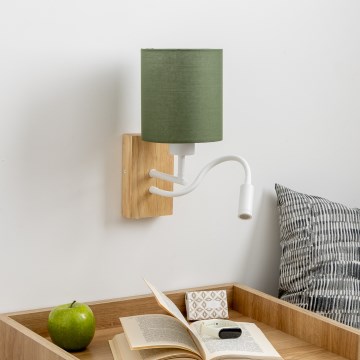 Brilagi - LED Lankstus sieninis šviestuvas NUBILA WOOD 1xE27/25W/230V + LED/3W ąžuolas/žalia