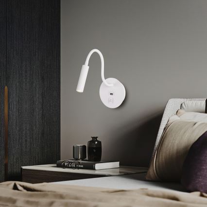 Brilagi - LED lanksti sieninė lempa su USB prievadu MAYA LED/3W/230V 4000K balta